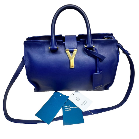 Yves Saint Laurent Blue Calfskin Classic Y Cabas Tote w/Strap - Picture 1 of 16